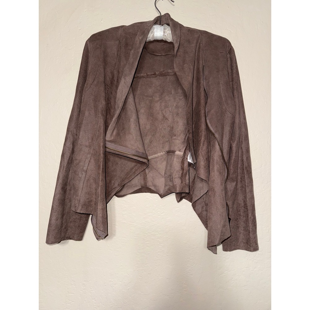 Flawless Women Brown Suede Drape Waterfall Open Front Zipper Jacket Size S